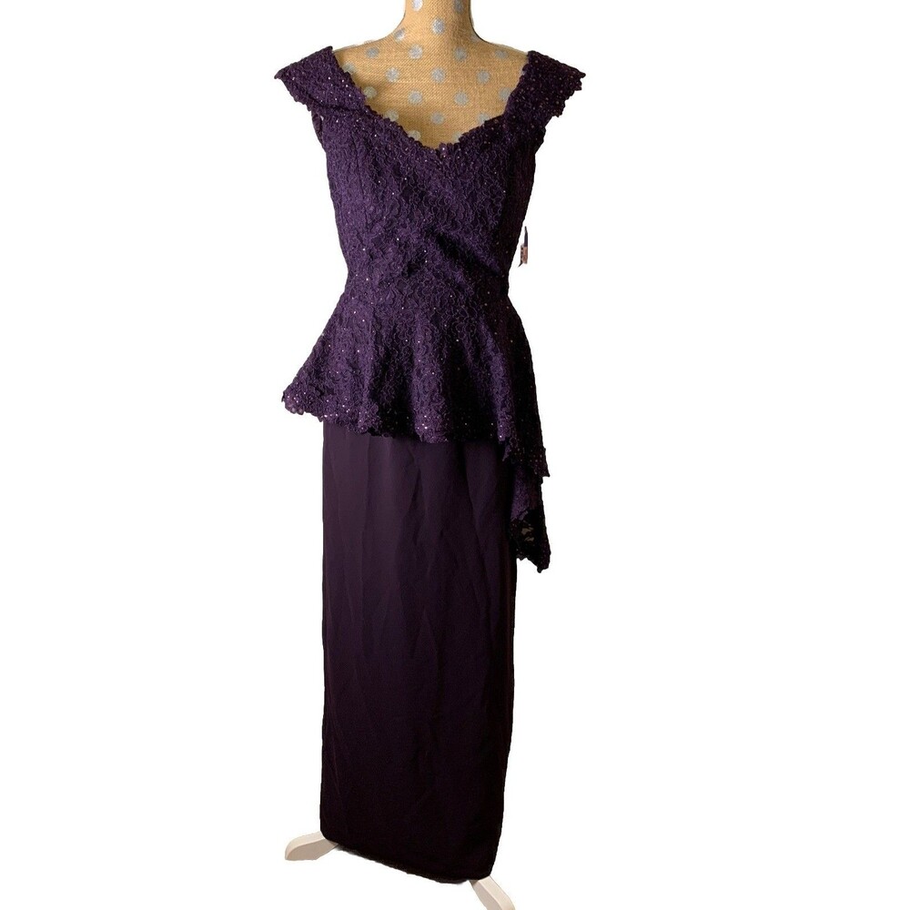 Luxury Purple Formal Event Dresses Women  Wedding  Lace Peplum Made In USA